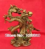 

00454 Chinese Ancient Hero Guan Gong Guan Yu bronze statue*dragon statue