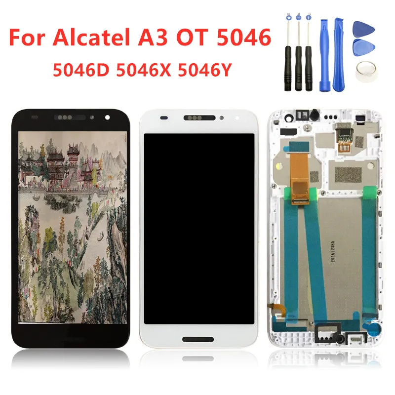 

High Qaulity For Alcatel A3 OT 5046 LCD Display 5046D 5046X 5046Y Touch Screen Digitizer Assembly with Frame with Free Tools