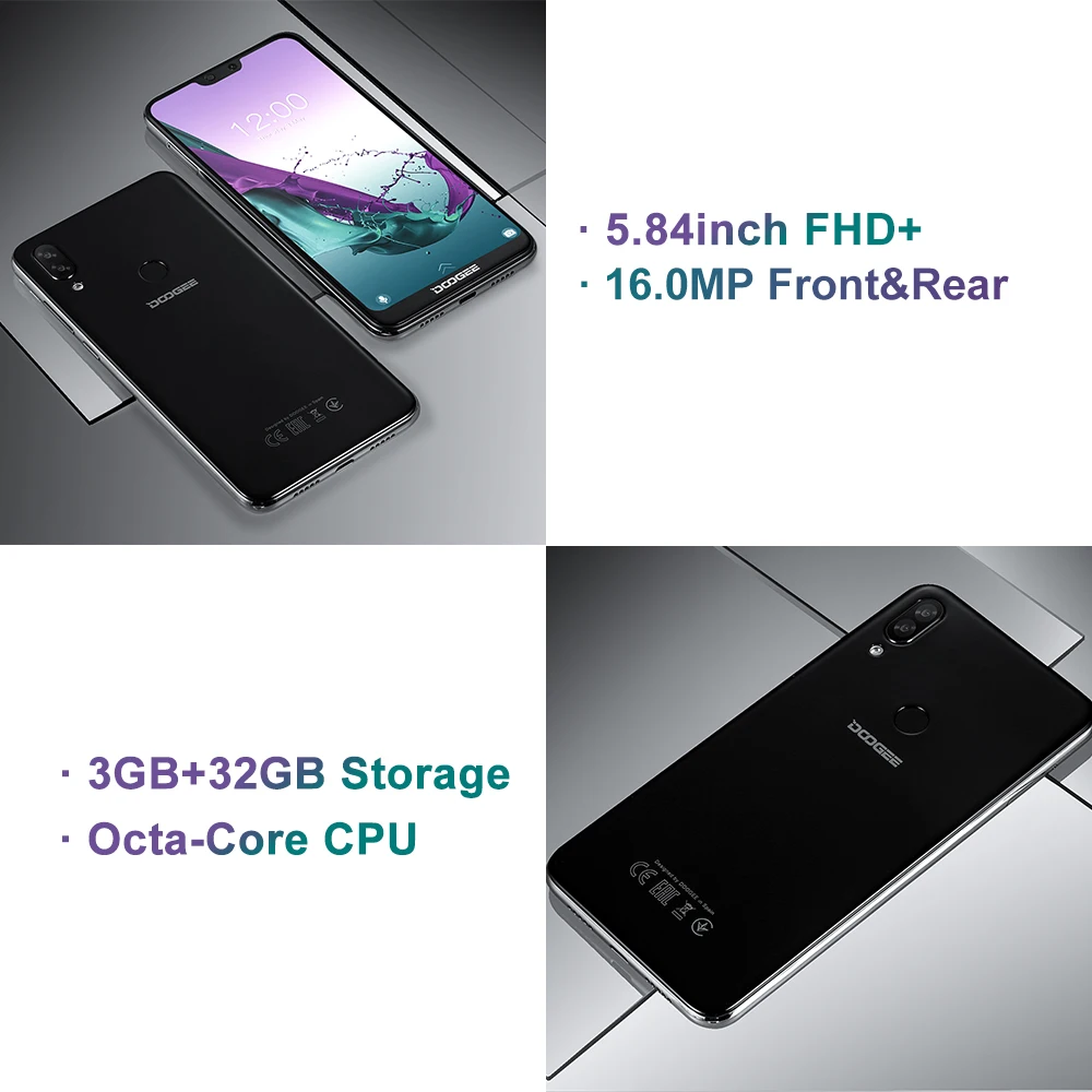 DOOGEE N10 мобильный телефон Octa Core, 3 Гб оперативной памяти, Оперативная память 32GB Встроенная память 5,84 дюймов FHD+ 19:9 Дисплей 16.0MP Фронтальная камера 3360 мАч Android 8,1 4glte