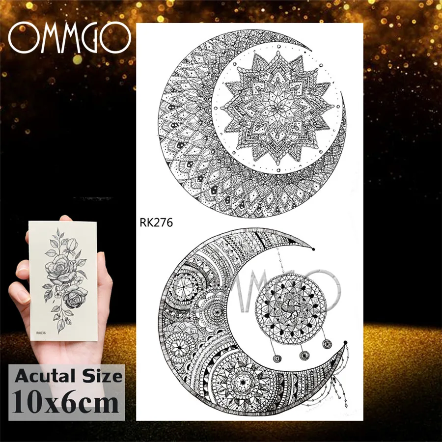 OMMGO пикантные черные сапоги серьги Henna Mandala цветок временные татуировки для девочек женский, черный Стикеры Индия михенди, штаны с