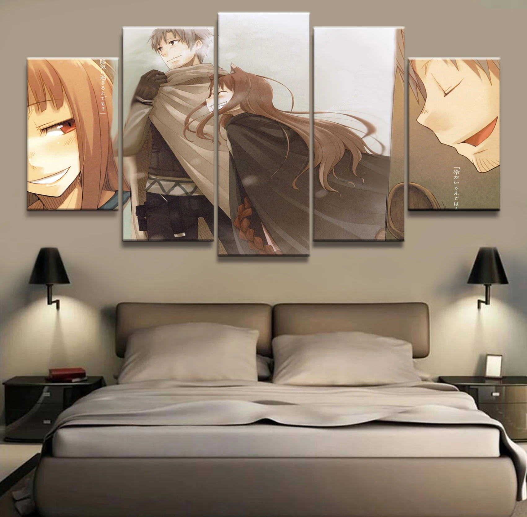 

Home Decor Modular Canvas Picture 5 Piece Spice and Wolf Love Affair Animation Painting Poster Wall For Home Canvas Wholesale