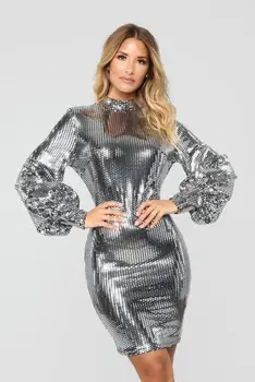 

Celebrity Autumn Winter Dress Sexy Women Night Club Fashion Party Mini Bodycon Elegant Long Puff Sleeve Dresses Mini