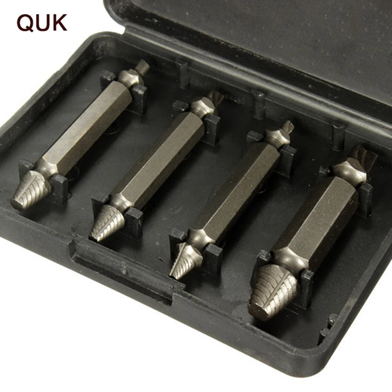 

QUK Screw Extractor Drill Bits Carpentry 4PCSSet Double Side Damaged Out Remover Bolt Stud Set Hand Tool