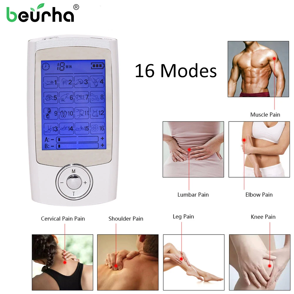 

16 Modes Massager Rechargeable Electric Pain Relief Machine Tens Unit Portable Pulse Massager Muscle Stimulator Therapy Gift Box