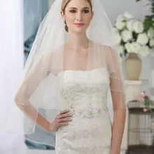 Фаты С Кристально Бисера Edage для Невесты Высокое Качество мягкий Тюль Фата с Кристалл Короткие Многоуровневая Люкс Вейл белый