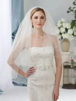 

Wedding Veils With Crystal Bead Edage for Bride High Quality Soft Tulle Bridal Veil with Crystal Short Layered Bridal Vail White
