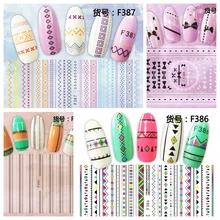 1 лист тартан клетчатая линия Геометрические Волны кружева бант в полоску галстук шаблон клей ногтей наклейки F384-448