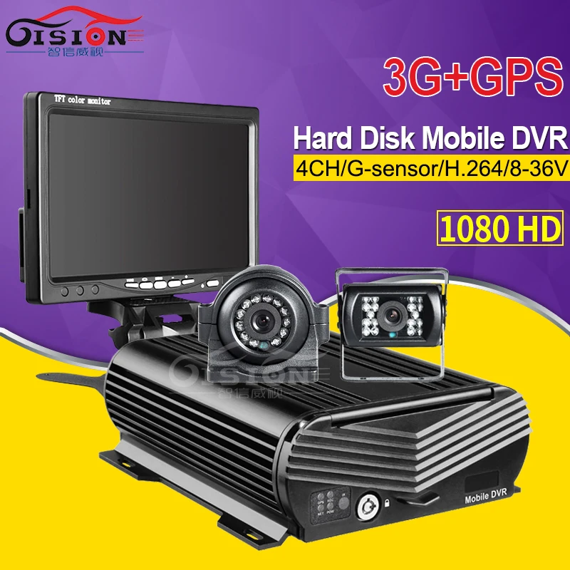 

4Channel Hard Disk HDD 3G GPS Car Dvr+ IR Night Vision Car Cameras+7Inch Car Monitor Screen PC/Phone Real Time I/O Alarm Mdvr