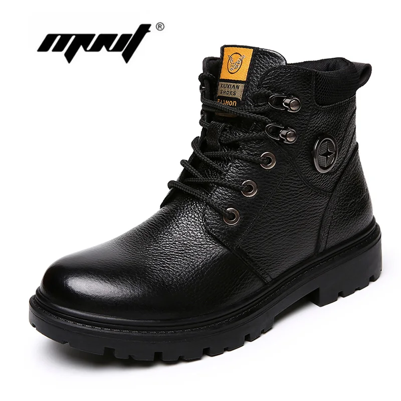 

Autumn Winter Genuine Leather Shoes Men Handmade Retro Men Winter Boots Warm Plush Footwear Fashion Men Ankle Snow Boots