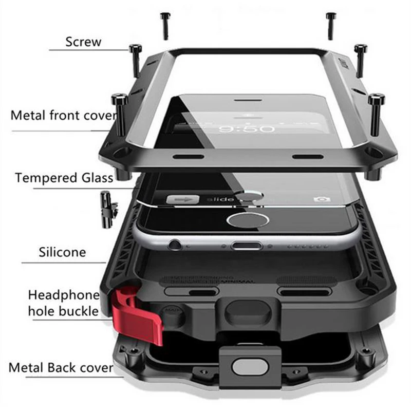 

Luxury Doom Armor Cases For iphone X XR XS Max 6 6s 7 8 5 5s se S plus Phone Case Shock Metal Aluminum Silicone Protective Case