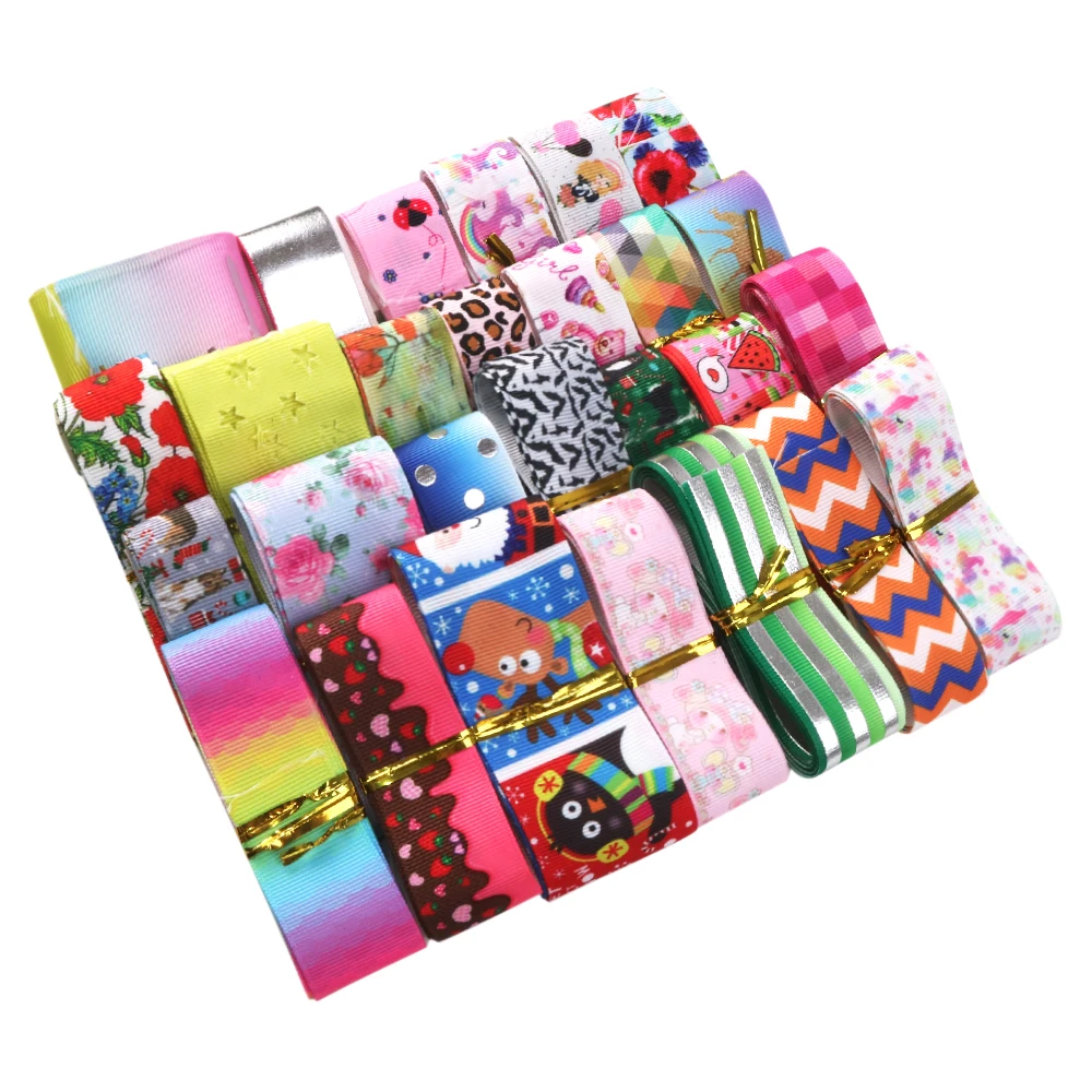 

Sample Ribbon 200g/Pack Min 8 Colors Random Patterns Ribbon (1-5Yards One Color)Printed Hair Bows Gift Wrap DIY,1Yc7272