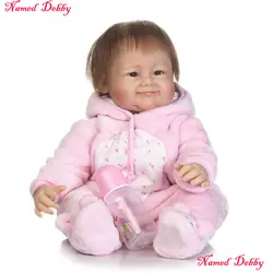 Bebe Симпатичные Reborn для маленьких девочек куклы 22 "55 см мягкие силиконовые куклы для новорожденных и малышей с розовым одежда Соску Бутылки