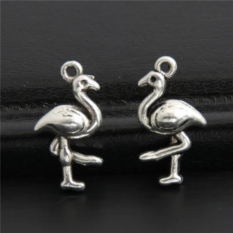 

50pcs Antique Sliver little Cute Flamingo Charms Animal Pendant Making DIY Metal Accessories Wholesale Crafts 16x9mm A3046