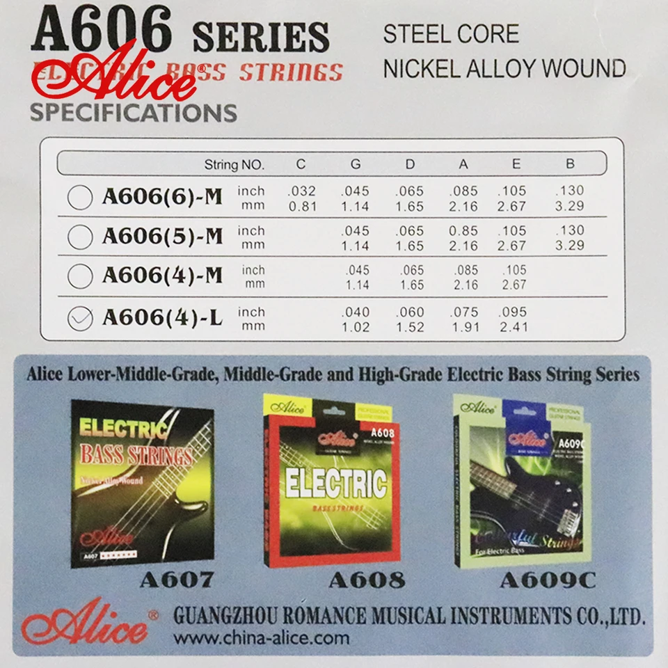 Alice A606 Electric Bass Strings Steel Core Nickel Alloy Wound 4 Strings|bass strings|electric bass stringssteel string - AliExpress