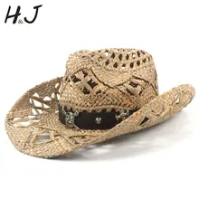 Ковбойская шляпа для женщин мужчин натуральная солома Западный Ковбой Девушка-ковбой Hombre сомбреро Плетение ручной работы Lifeguard шляпы дропшиппинг