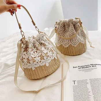 

Small bag women's bag new 2019 tidal Korean version of a satchel bag fashion lace weaving bucket bag