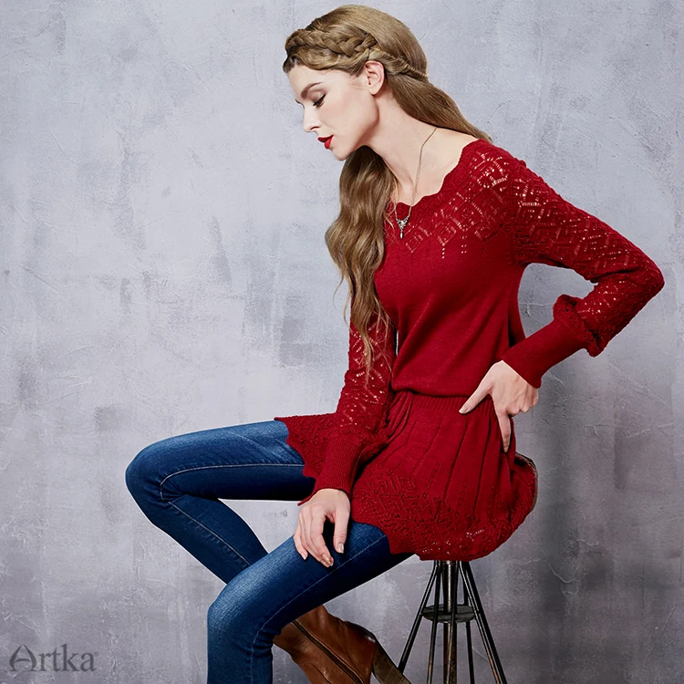 ARTKA осень женский свитер элегантный длинный свитер для женщин шерстяной пуловер винтажный джемпер размера плюс свитера для девочек LB15250Q