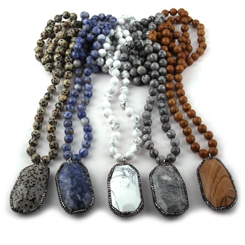 

Fashion Bohemian Jewelry Semi Precious Stones Long Knotted Stone Handmake Paved Pendant Necklaces For Women Ethnic Necklace