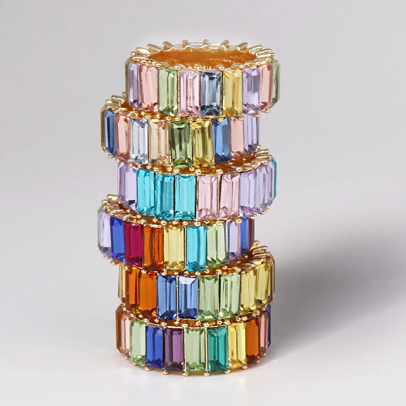 

FASHIONSNOOPS Top Quality Classical Mix Color Cubic Zircon Wedding Ring for Women Shiny Engagement Crystal Colorful CZ Ring 2019