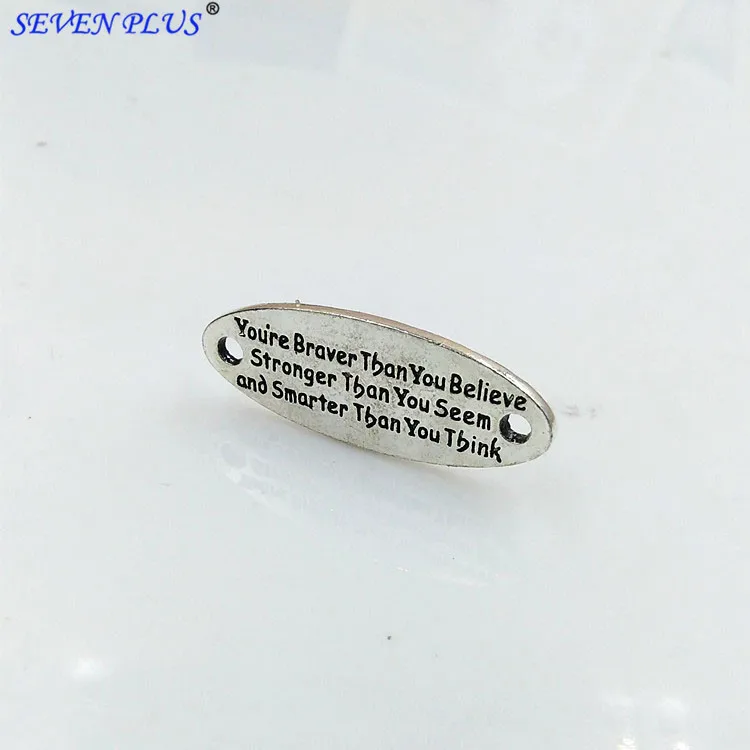 

High Quality 10 Pieces/Lot 13mm*33mm Braver Stronger Smarter Letter Printed Word Bracelet Connector Charm