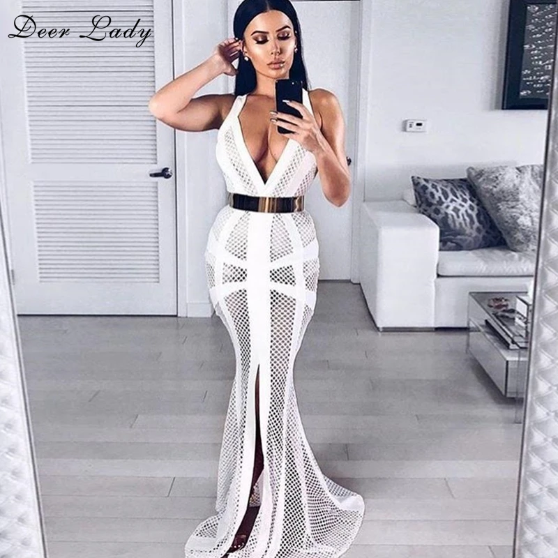 DeerLady White Bandage Dress 2017 New Arrivals V Neck Dress Bodycon Cross Back Maxi Elegant Bandage