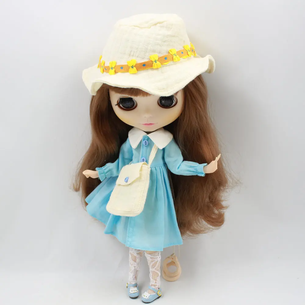 Наряды для ICY Blyth doll синее простое платье с кружевными носками, шляпой и сумкой, одежда для досуга для 1/6 суставов