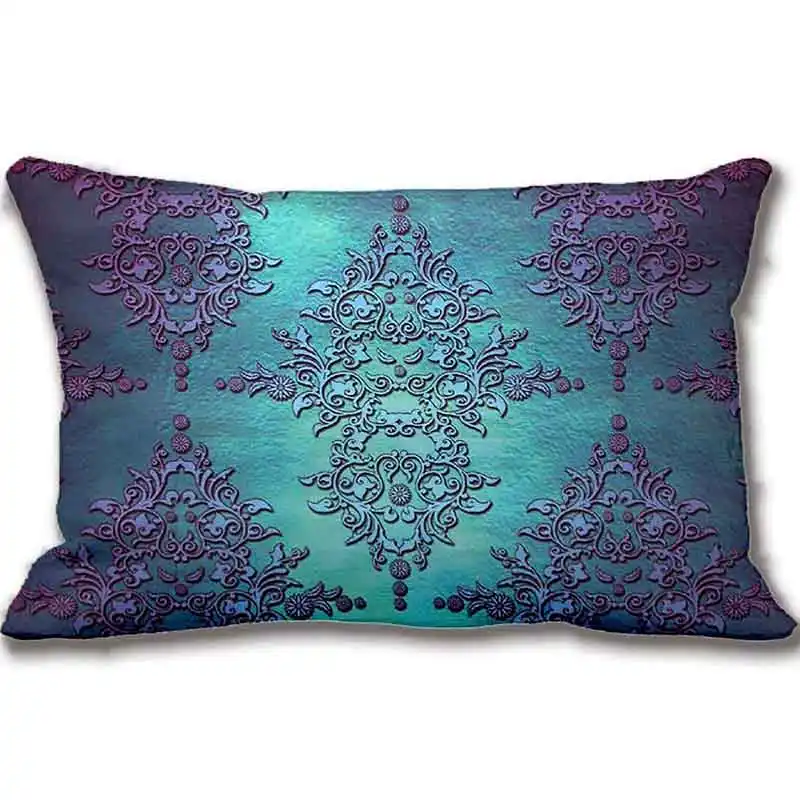 Fancy Teal To Purple Damask Pattern Throw Pillow Decorative