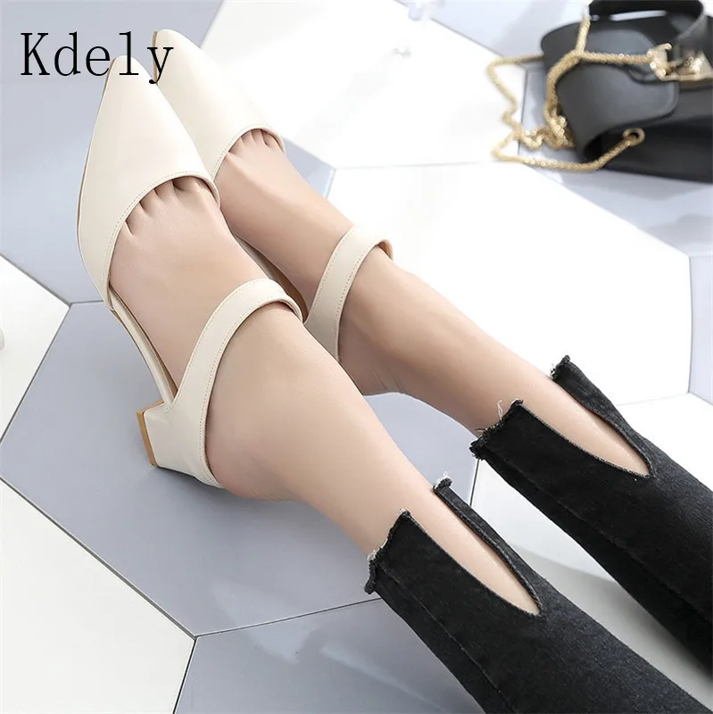 

Hot 2019 Spring New hollow coarse Sandals High-heeled Shallow Mouth Pointed Toe shoes Work shoes Women Female Sexy High heels