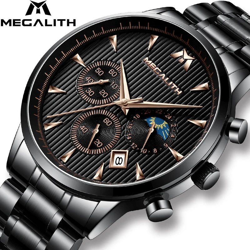 

MEGALITH 2018 New Mens Watches Top Brand Luxury Sport Waterproof Watch Men Stainless Steel Strap Military Chronograph Wristwatch