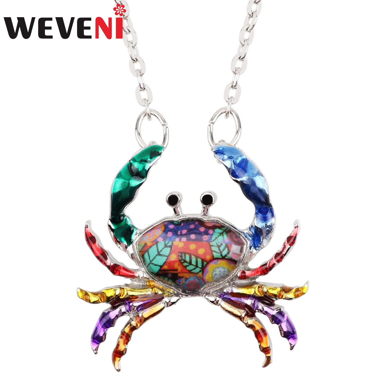 Weveni Enamel Alloy Crab Necklace Chain Choker Pendant Ocean Sea Animal