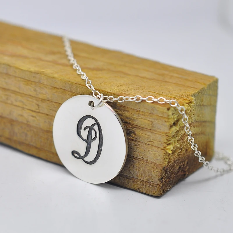 Wholesale Personalized Silver Disc Necklace Engraved Monogram Name