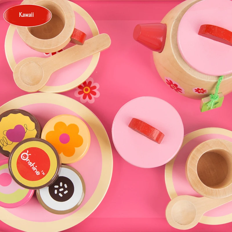 خشبية طقم شاي كعكة الخبز الشاي بعد الظهر لعبة الحياة الحقيقية مسرحية المبكر ألعاب تعليمية للأطفال عيد ميلاد عيد الميلاد QB235