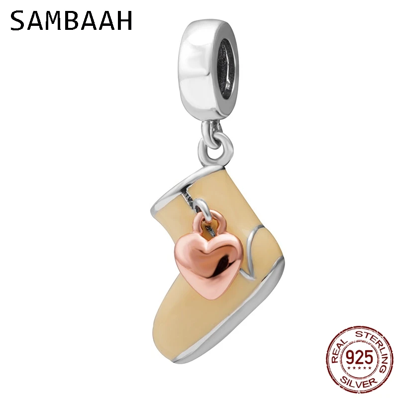

Sambaah Dangle Yellow Enamel Snow Boots Charm Pendant 925 Sterling Silver Beads fit Pandora Winter Christmas Bracelet SS3685