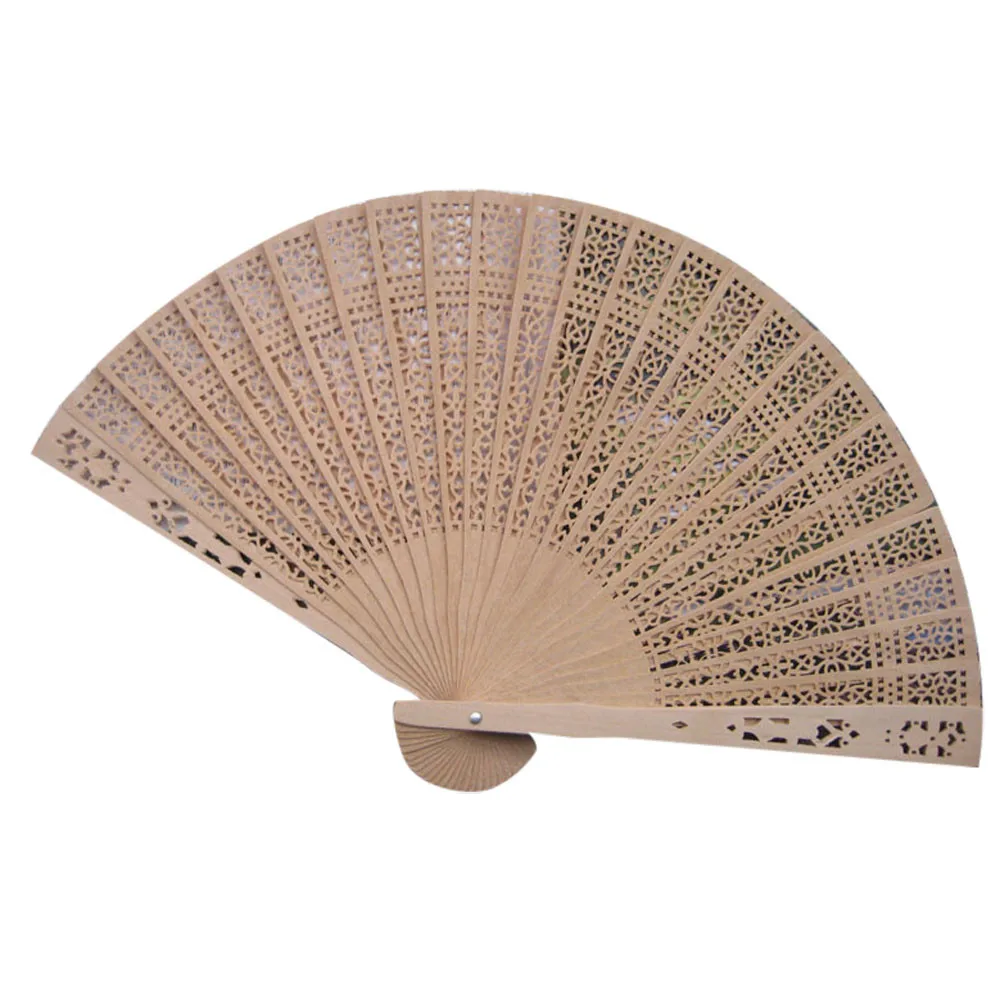 Wedding Hand Fragrant Party Carved Bamboo Folding Fan Chinese Wooden Fan JB 