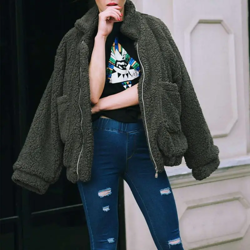 Beste Elegante Faux Bontjas Vrouwen 2018 Herfst Winter Warme Zachte Rits Bont Jas Vrouwelijke Pluche Overjas Pocket Casual Teddy Uitloper