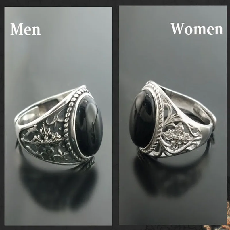 

Real 100% 925 Sterling Silver Natural Oval Black Onyx Stone Ring For Men Women Vintage thai silver Original Design Jewelry Gifts