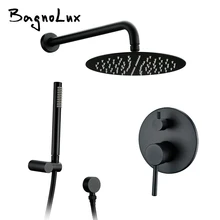 Brass Black Bathroom Shower Set 8 Rianfall Shower Head Shower Faucet Wall Mounted Shower Arm Diverter Mixer Handheld Set kemaidi bathroom shower head gooseneck square brass wall mount shower arm ultrathin bathroom shower head set