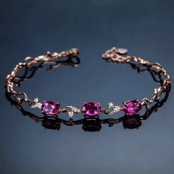 Подарок на помолвку GVBORI 18 K розовое золото Природный красный турмалин драгоценный камень браслет для женщин ювелирные украшения Валентина