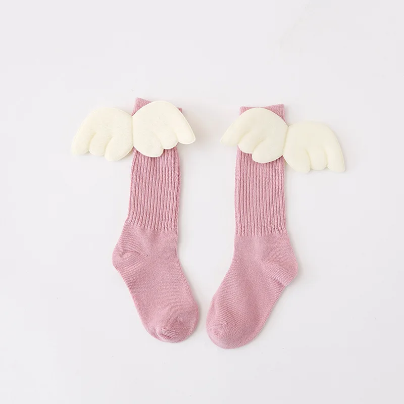 1 пара Модные Крылья Дизайн детские гольфы осень-зима ноги теплые однотонные Цвет для маленьких мальчиков Обувь для девочек Забавные хлопковые носки - Цвет: Pink