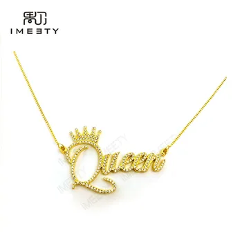 

IMEETY rhinestone name necklace rhinestone queen name necklace custom crown pendants personalized nameplate necklace gifts