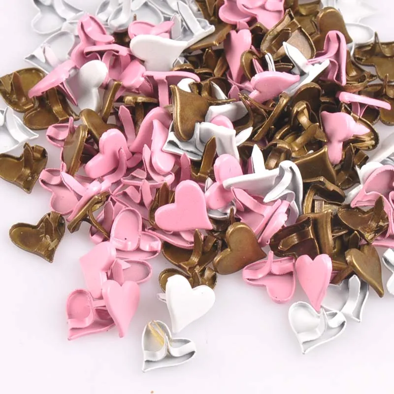 

50PCs 11x8mm Mix Lovely Heart Brads Scrapbooking Embellishment Fastener Brads Metal Crafts For shoes Decoration CP1926