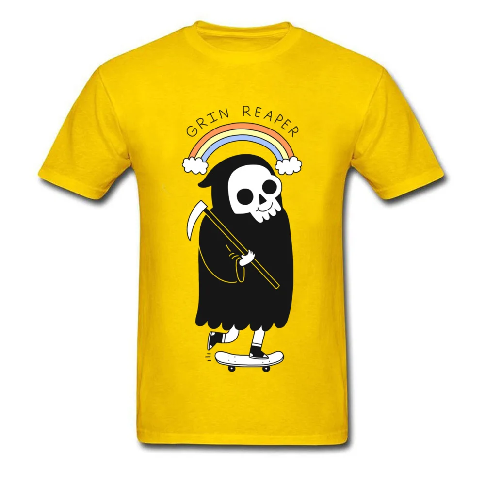 Normal Top T-shirts Creative Round Collar Grin Reaper 100% Cotton Men's Tops Tees Customized Short Sleeve Sweatshirts Grin Reaper yellow