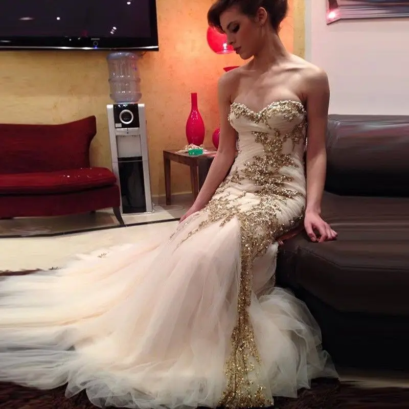 Luxury Mermaid Evening dress Long Beading with Pearls Pleats Prom Party Gown Luxury Mermaid Evening dress Long Beading with Pearls Pleats Prom Party Gown