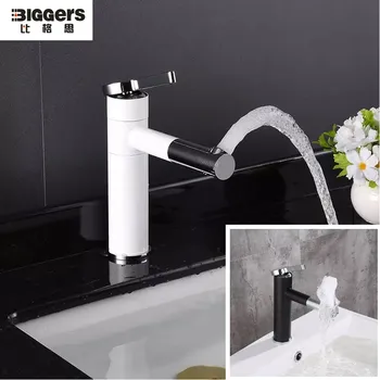 

Free shipping Biggers sanitary Modern design copper bathroom basin faucet Rotatable Black/White color sink tap with pipes