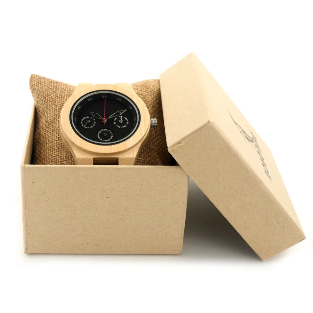 BOBO BIRD H28 Mens Wooden Bamboo Watch with Leather Band 3ATM Water Resistant Wristwatch Timepiece for Mens Womens in Box