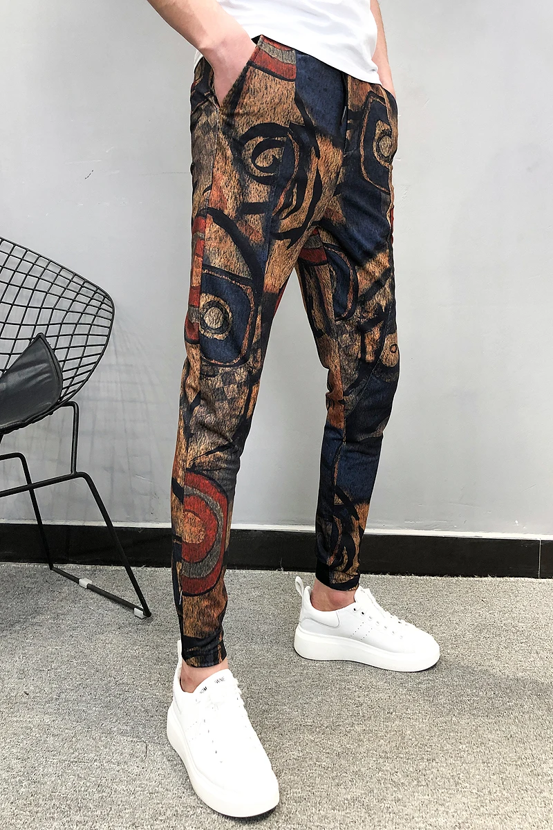 Летние модные брендовые новые Pantalon Hombre мужские штаны для бега, повседневные облегающие штаны до щиколотки с принтом, шаровары, мужские брюки