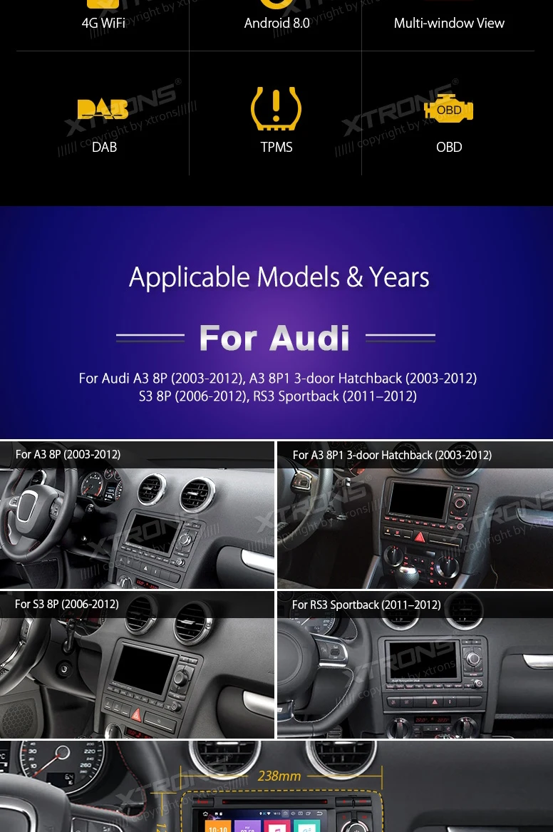 Discount 7" Android 8.0 OS Car DVD Multimedia GPS for Audi A3 2003-2012 & Audi S3 2006-2012 & Audi RS3 2011-2012 with 4GB RAM 32GB ROM 1