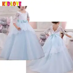 KIDLOVE девочек Половина рукава платье принцессы из тюля кружевное платье пышное для свадебной Платье для девочек с цветочным узором вечерние