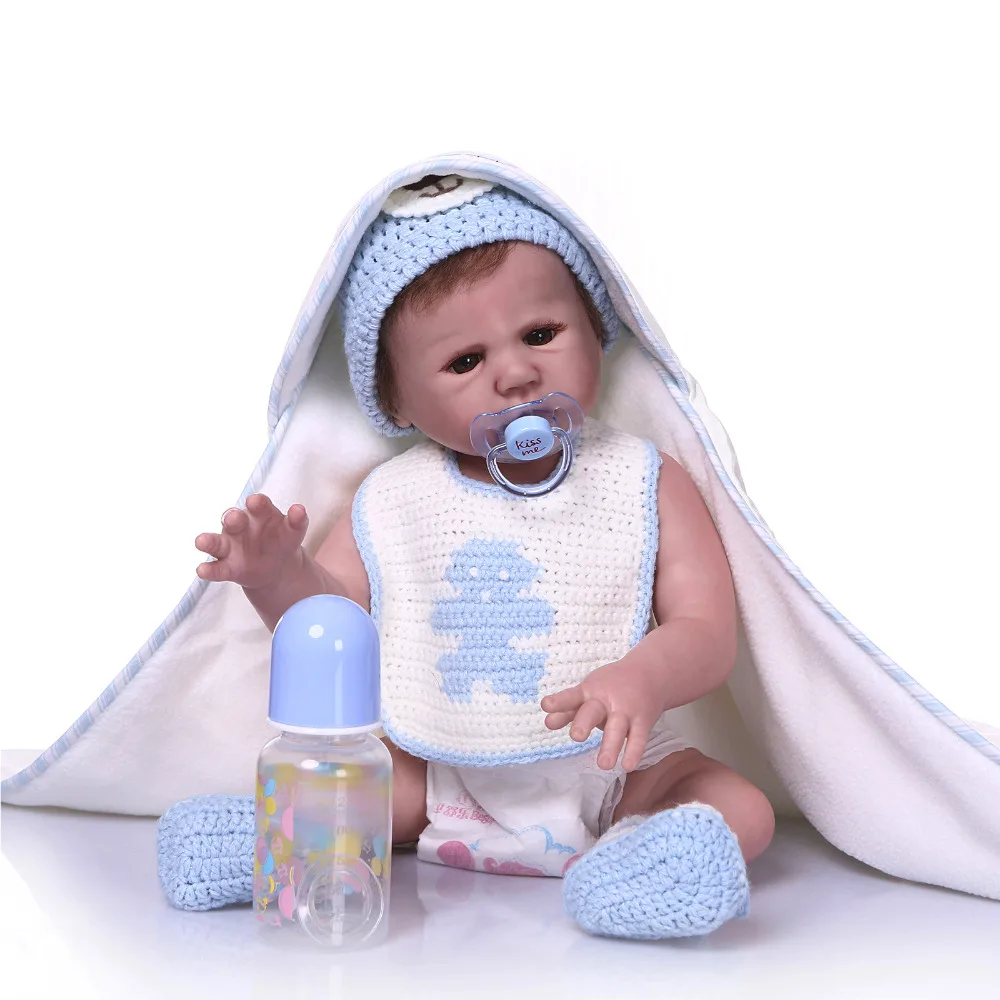 

Nicery 19inch 48cm Bebe Reborn Doll Hard Silicone Boy Girl Toy Reborn Baby Doll Gift for Children White Bib Blue Hat Lovely Doll
