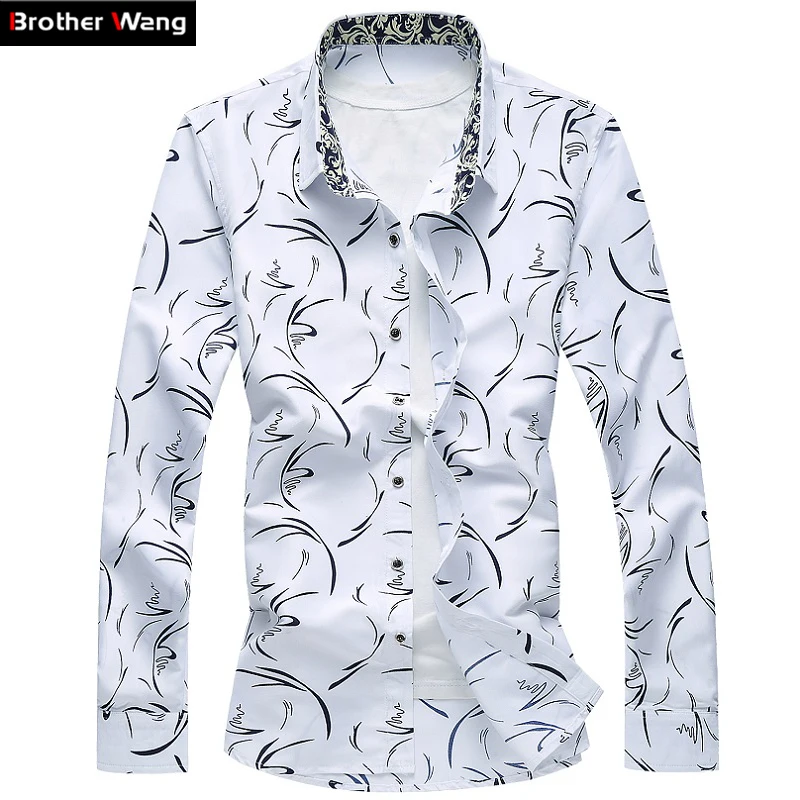 

2019 New Men's Shirt Large Size Business Leisure Print Long Sleeve Shirt Slim Male Brand Casual Shirt 5XL 6XL 7XL